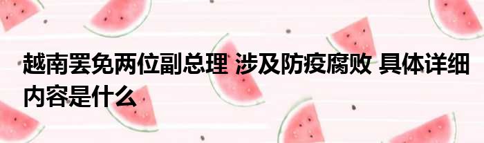 越南罢免两位副总理 涉及防疫腐败 具体详细内容是什么