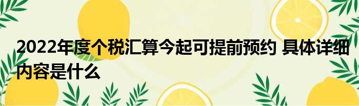 2022年度个税汇算今起可提前预约 具体详细内容是什么