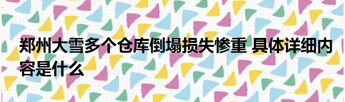 郑州大雪多个仓库倒塌损失惨重 具体详细内容是什么