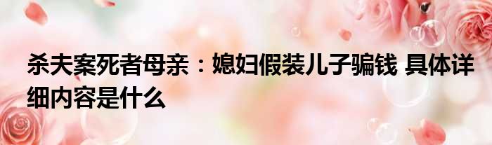 杀夫案死者母亲：媳妇假装儿子骗钱 具体详细内容是什么