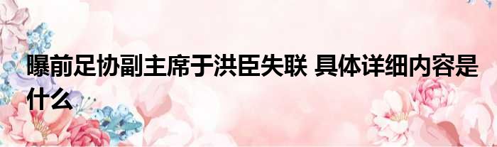 曝前足协副主席于洪臣失联 具体详细内容是什么